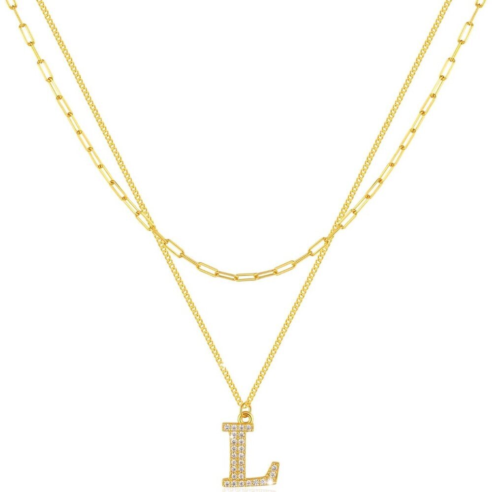 Dainty Layered Initial Necklace - 14k Gold Plated - Sterling Silver Elegance